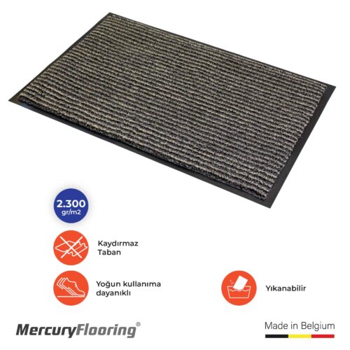 Solar 01 Bej Çizgili Desenli, Bordürlü Kapı Önü Paspası 60×80