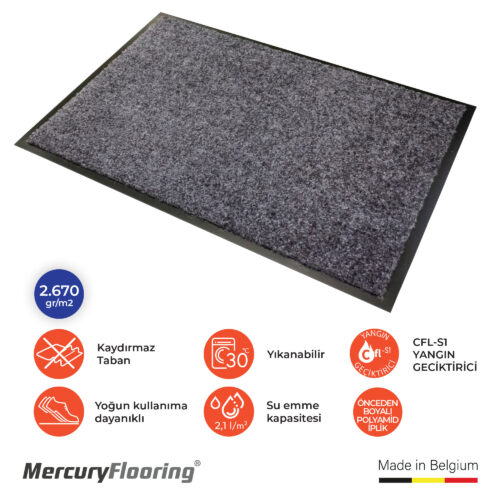 Wash & Clean Gri Kapı Önü Nem Ve Toz Alıcı Paspas 50 x 75